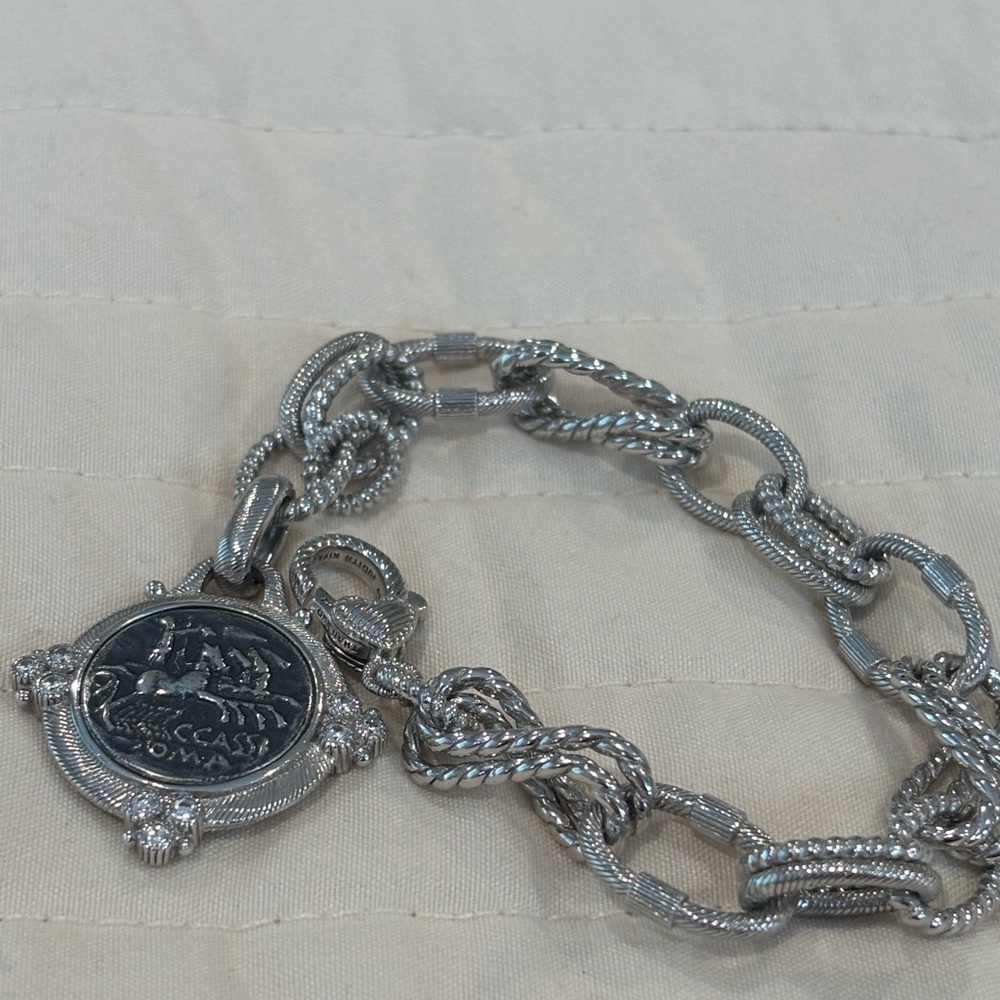 Judith Ripka Sterling Silver Ancient Roman Coin Dangle Bracelet 6.5" - - Picture 2 of 13